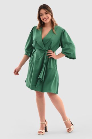 Closet London Curves Emerald Wrap Tie Waist Dress