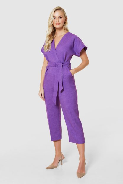 Closet London Purple Wrap Neck Cropped Jumpsuit