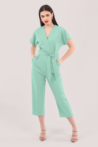 Closet London Sage Green Wrap Over Tie Front Jumpsuit