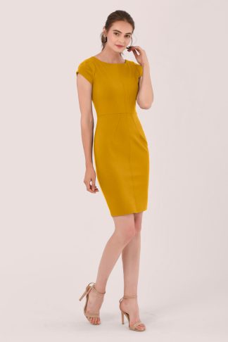 Closet London Yellow Pleated Sleeve Pencil Dress