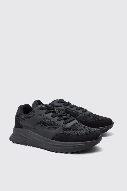 Mens Black Tech Mesh Runner Trainer, Black