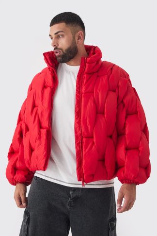 Mens Plus Hand Weft Padded Puffer Jacket In Red, Red