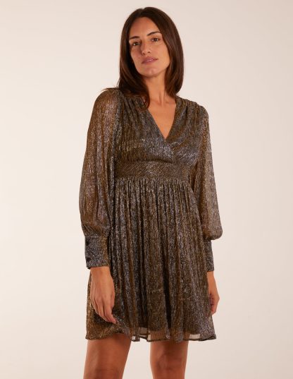 Metallic Wrap Mini Dress - 8 / GOLD