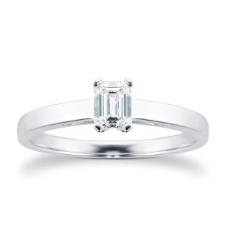 18ct White Gold 0.33ct Emerald Cut Diamond Solitaire Engagement Ring - Ring Size J