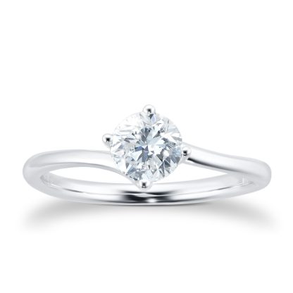 18ct White Gold 0.50ct Diamond Solitaire Engagement Ring - Ring Size P