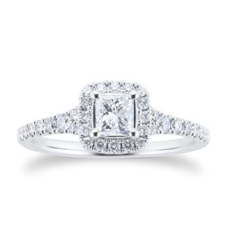 18ct White Gold 0.80cttw Diamond Halo Engagement Ring