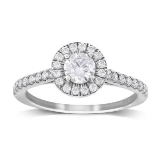 9ct White Gold 0.70cttw Diamond Halo Engagement Ring - Ring Size F