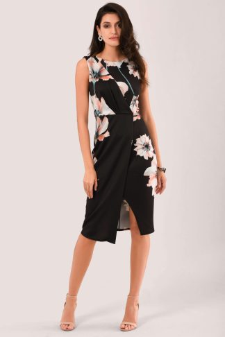 Closet London Black Floral Bodycon Pencil Dress