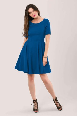 Closet London Blue Short Sleeved Skater Dress