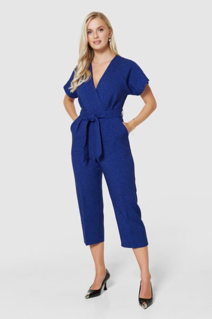 Closet London Navy Blue Wrap Neck Cropped Jumpsuit