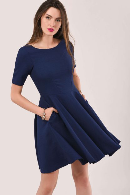 Closet London Navy Short Sleeved Skater Dress