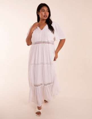 Curve Angel Sleeve Tiered Maxi Dress - 20 / WHITE