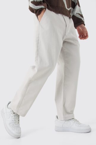 Mens Cream Fixed Waist Branded Skate Cropped Chino Trouser, Cream