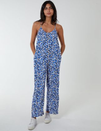 Oversized Wide Leg Jumpsuit - S / BLUE