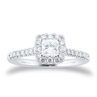 Platinum 0.80ct Diamond Princess Cut Halo Engagement Ring - Ring Size I