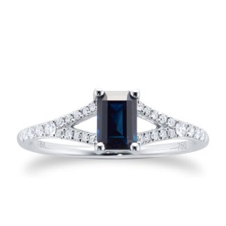 18ct White Gold 0.16cttw Diamond & Sapphire Ring - Ring Size J