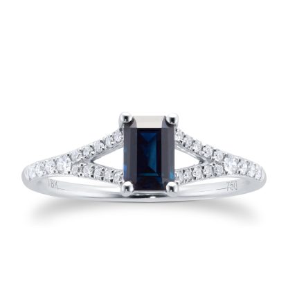 18ct White Gold 0.16cttw Diamond & Sapphire Ring - Ring Size N