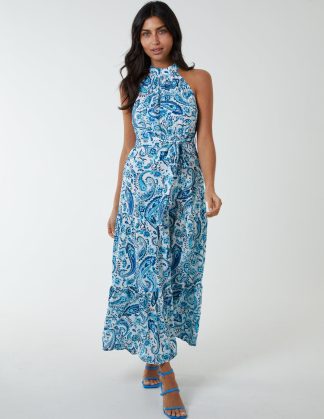 Halter Neck Midi Dress - 10 / BLUE