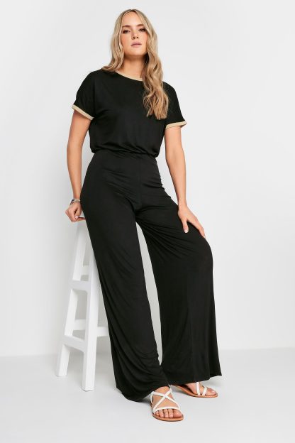 Lts Tall Black Contrast Wide Leg Jumpsuit 10 Lts | Tall Women's Jumpsuits