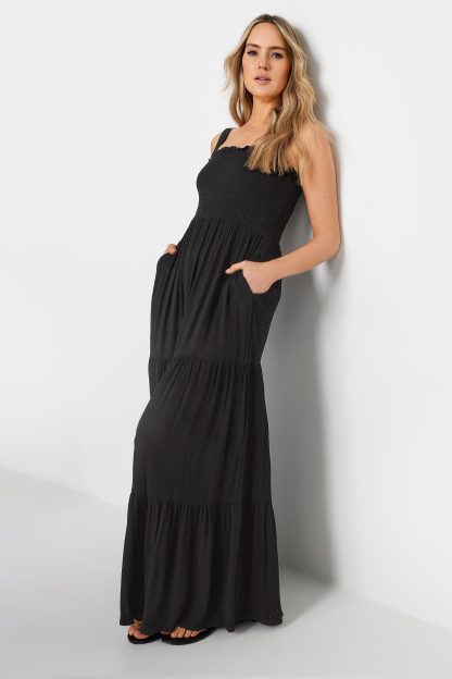 Lts Tall Black Shirred Tiered Maxi Dress 12 Lts | Tall Women's Maxi Dresses