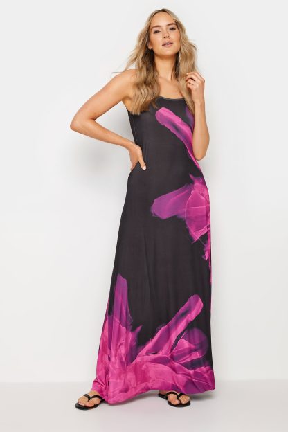 Lts Tall Black & Pink Floral Print Sleeveless Maxi Dress 20 Lts | Tall Women's Maxi Dresses