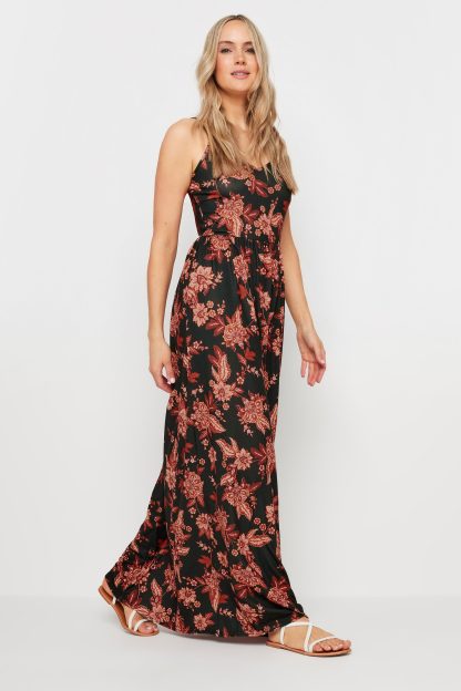 Lts Tall Black & Red Paisley Print Strappy Maxi Dress 8 Lts | Tall Women's Maxi Dresses