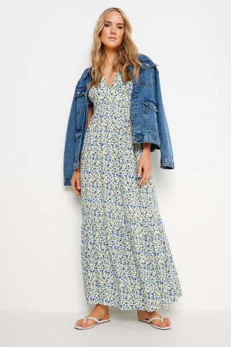 Lts Tall Blue Ditsy Floral Print Maxi Dress 8 Lts | Tall Women's Maxi Dresses