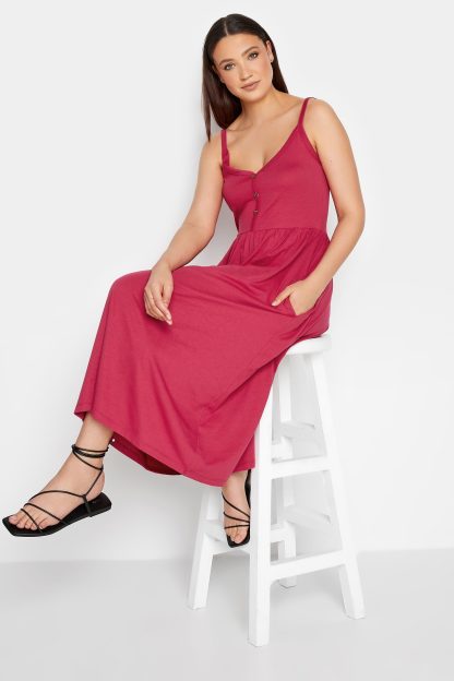 Lts Tall Hot Pink Button Through Midi Cami Dress 16 Lts | Tall Women's Casual Dresses