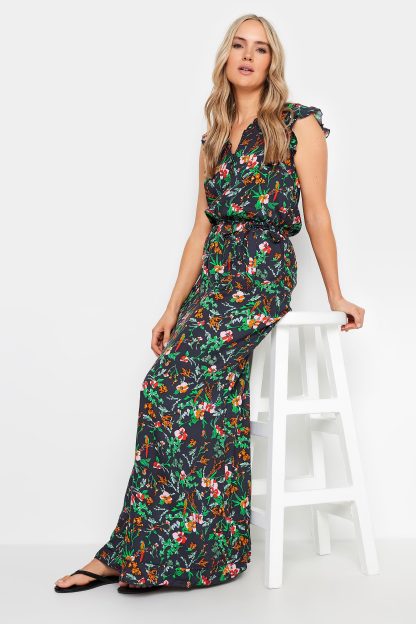 Lts Tall Navy Blue Floral Print Frill Sleeve Maxi Dress 14 Lts | Tall Women's Maxi Dresses