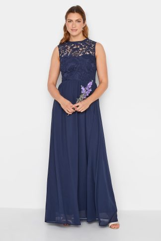 Lts Tall Navy Blue Lace Chiffon Maxi Dress 10 Lts | Tall Women's Maxi Dresses