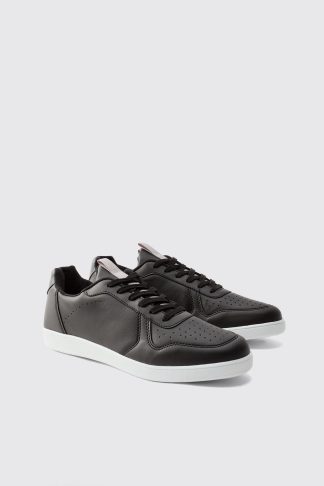 Mens Black Perforated Panelled Trainers, Black