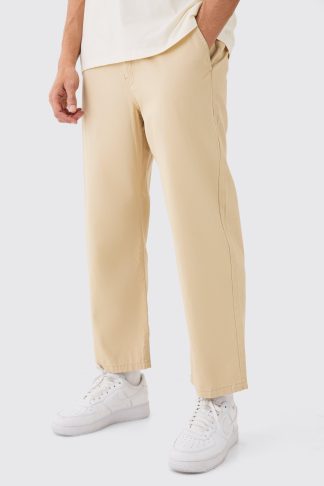 Mens Brown Fixed Waist Skate Cropped Chino Trouser, Brown