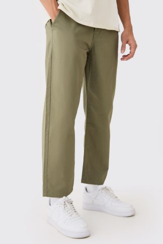 Mens Green Fixed Waist Skate Cropped Chino Trouser, Green