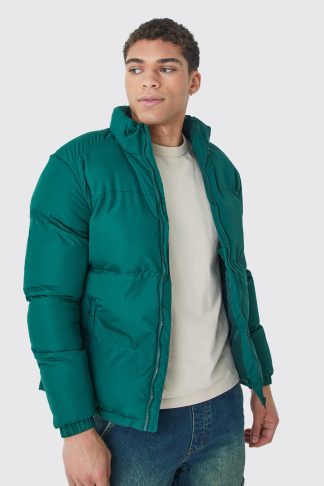 Mens Green Funnel Neck Puffer Jacket, Green