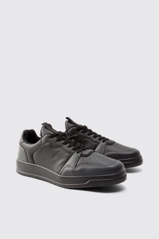 Mens Suede Panel Chunky Trainers In Black, Black