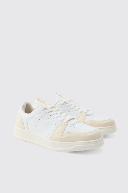 Mens Suede Panel Chunky Trainers In White, White