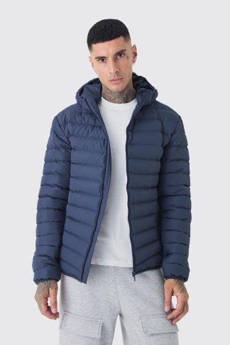 Mens Tall Zip Through Hooded Puffer Jacket In Navy, Navy