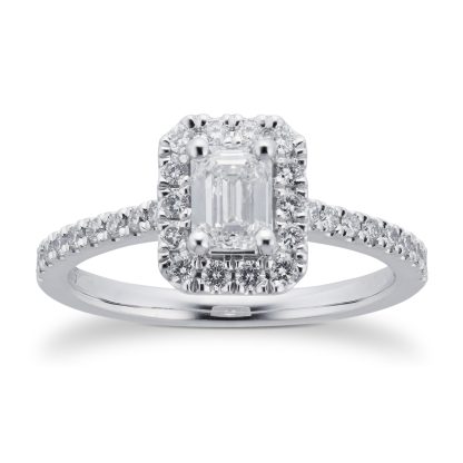 Platinum 0.75cttw Diamond Emerald Cut Halo Engagement Ring - Ring Size O