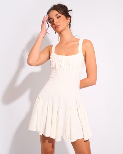 Ruched Detail Mini Skater Dress Ivory