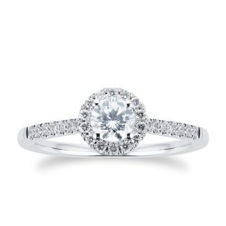 18ct White Gold 0.60ct Diamond Halo Engagement Ring - Ring Size M