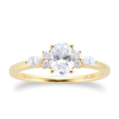 18ct Yellow Gold 0.90cttw Diamond Oval Scatter Engagement Ring - Ring Size M