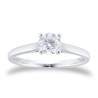 9ct White Gold 0.50ct Diamond Solitaire Engagement Ring - Ring Size P