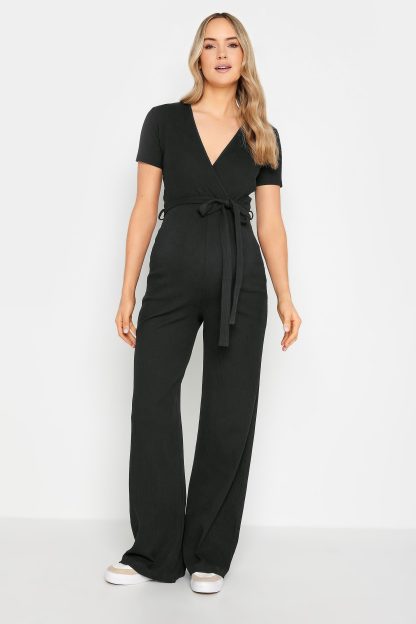 Lts Tall Black Ribbed Wrap Maternity Jumpsuit 22 Lts | Tall Women's Jumpsuits