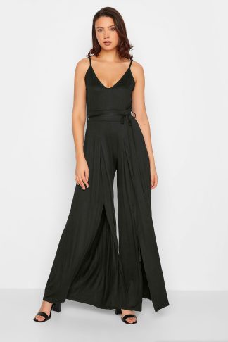 Lts Tall Black Strappy Split Leg Jumpsuit 16 Lts | Tall Women's Jumpsuits