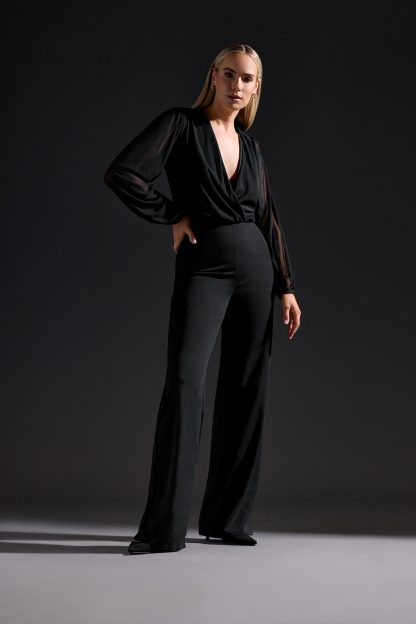 Lts Tall Black Wrap Mesh Sleeve Jumpsuit 12 Lts | Tall Women's Jumpsuits