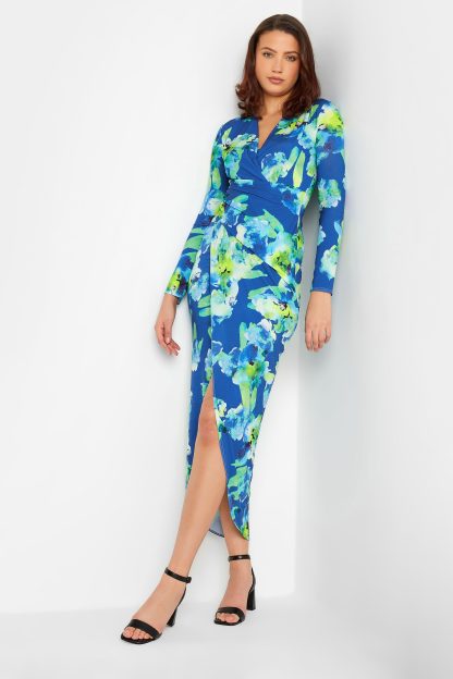 Lts Tall Blue Floral Wrap Maxi Dress 10 Lts | Tall Women's Maxi Dresses