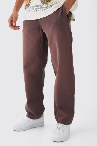 Mens Brown Fixed Waist Skate Twill Trousers, Brown