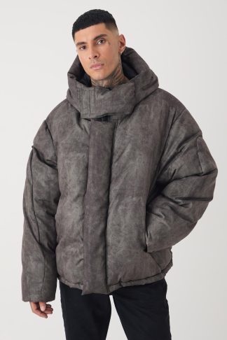 Mens Tall Oversized Extreme Padded Fit Puffer Jacket In Grey, Grey