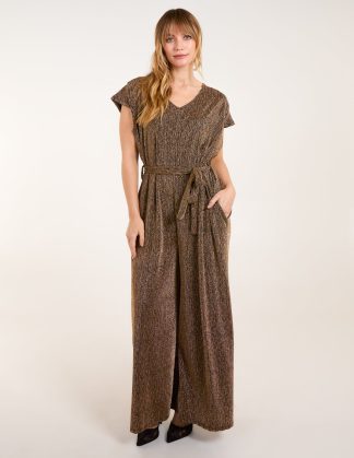 Metallic V Neck Jumpsuit - ONE / GOLD