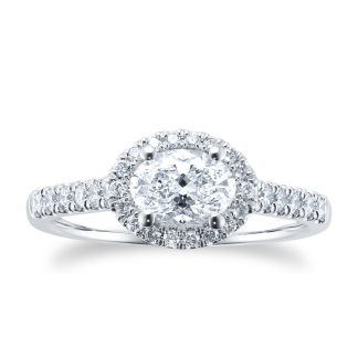 Platinum 1.00ct Diamond Oval Halo Engagement Ring - Ring Size L